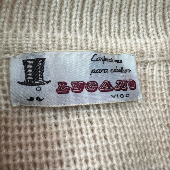 Vintage Lucano Beige Wool Mens Chunky Knit Cardigan Sweater XL Old Money Neutral - Picture 8 of 17